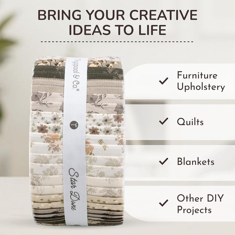 Tinyspool & Co. شرائط قماش جلي رول من Tinyspool & Co. للتطريز، الحرف اليدوية، والخياطة، مجموعة متنوعة من 40 شريط، قطن ناعم للبطانيات، السجاد، التنجيد، ديكور المنزل، وصنع الحقائب، ستار ديون - Image 3